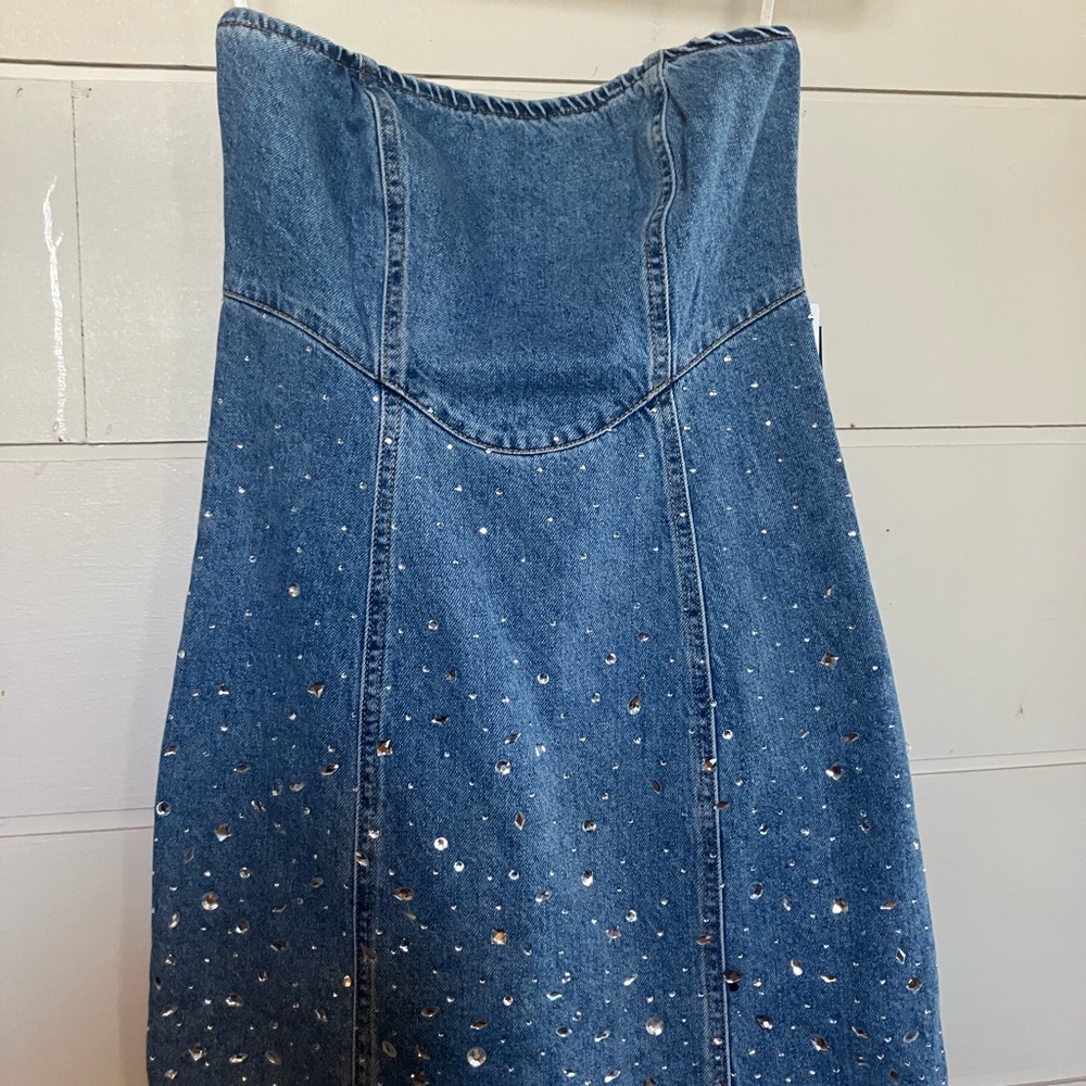 Forever 21 Blue Denim Strapless Dress